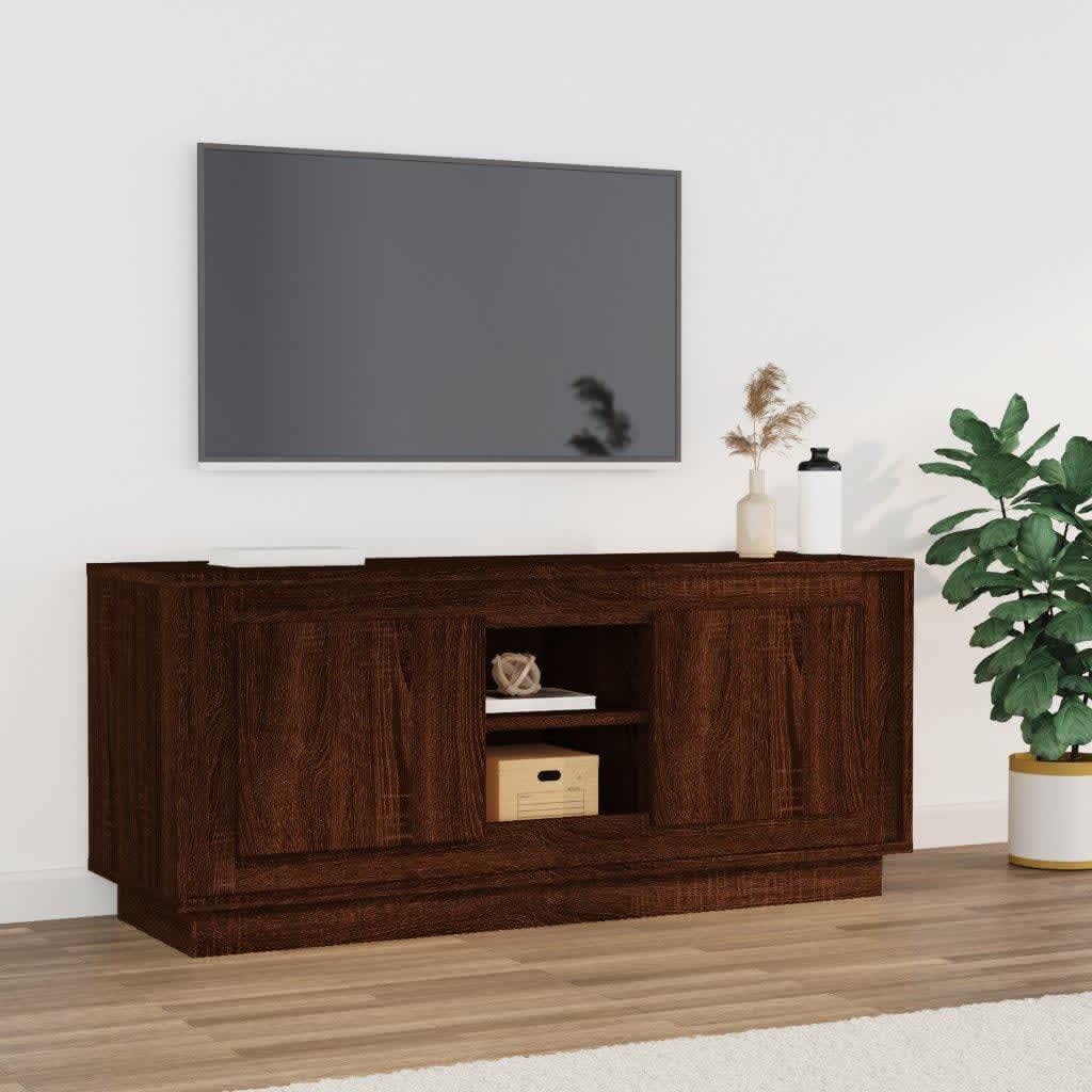 Meuble TV aspect chêne marron 102x35x45 cm matériau bois