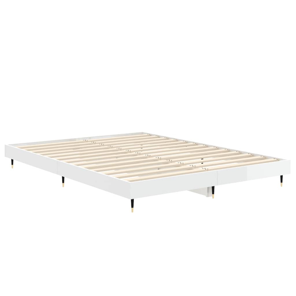 Cadre de lit blanc brillant 140x190 cm en bois