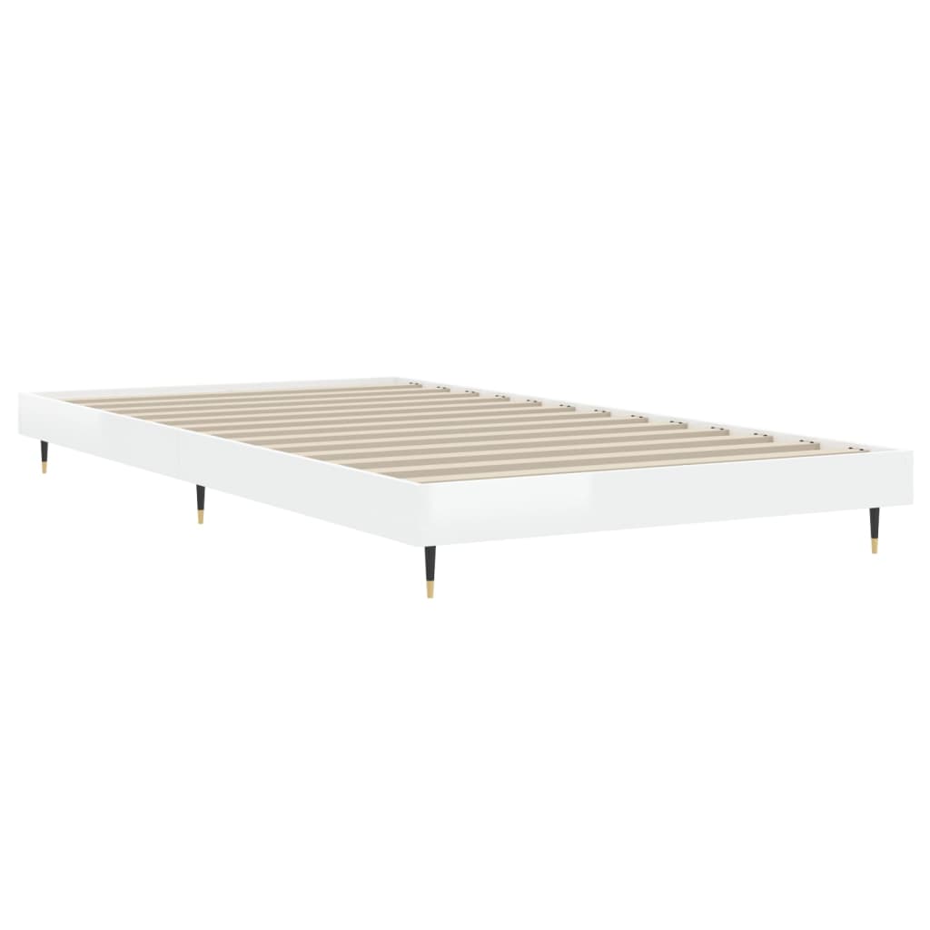 Cadre de lit blanc brillant 90x190 cm en bois