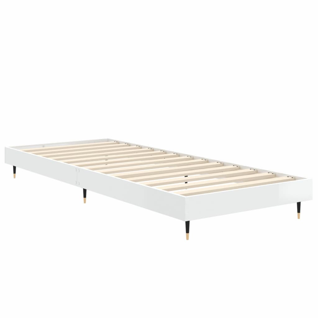 Cadre de lit blanc brillant 75x190 cm en bois