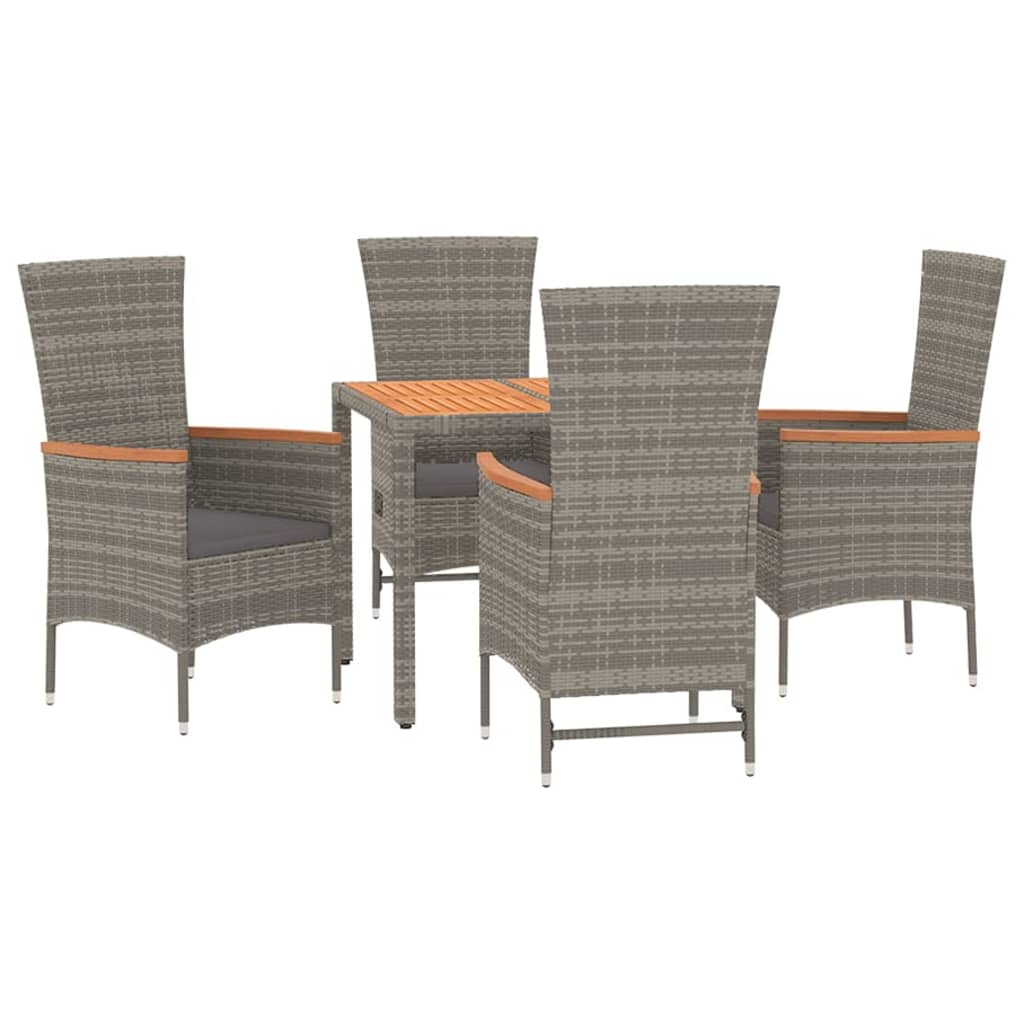 5-tlg. Garten-Essgruppe mit Kissen Grau Poly Rattan