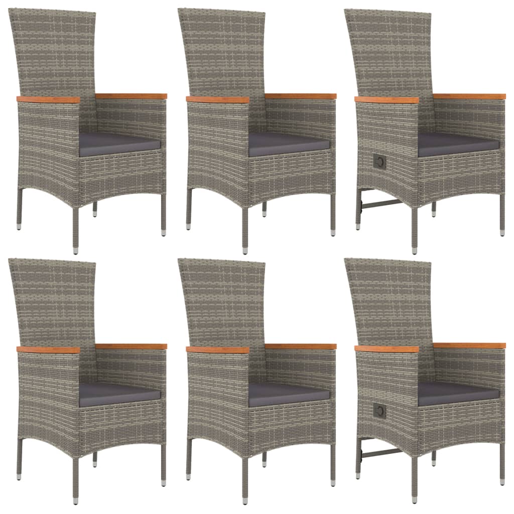 7-tlg. Garten-Essgruppe mit Kissen Grau Poly Rattan