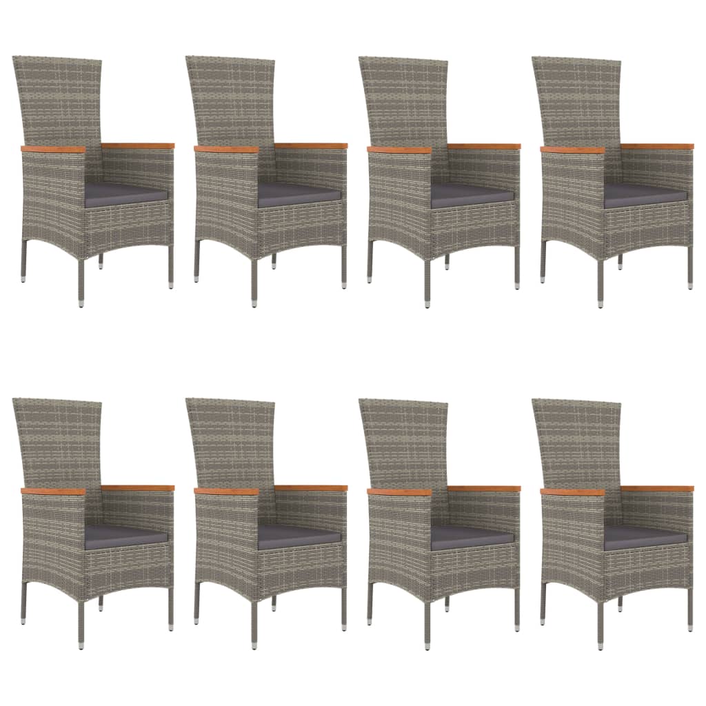 9-tlg. Garten-Essgruppe mit Kissen Grau Poly Rattan