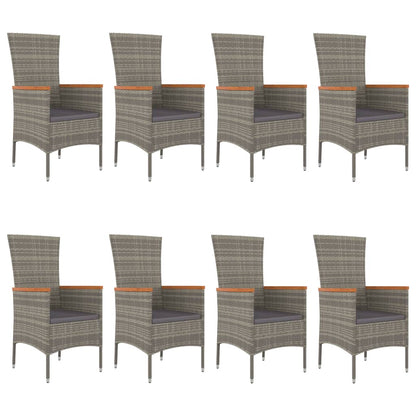 9-tlg. Garten-Essgruppe mit Kissen Grau Poly Rattan