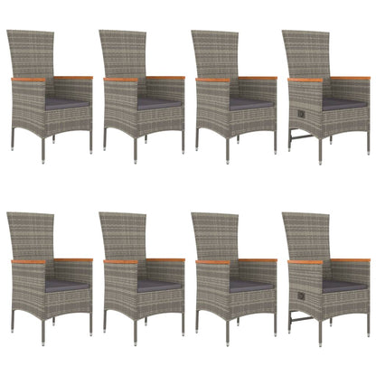 9-tlg. Garten-Essgruppe mit Kissen Grau Poly Rattan