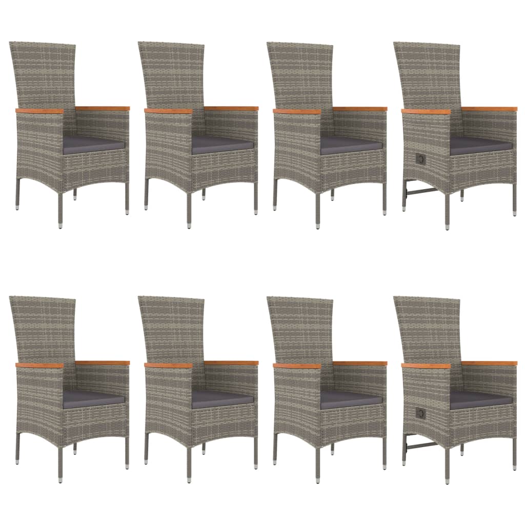 9-tlg. Garten-Essgruppe mit Kissen Grau Poly Rattan