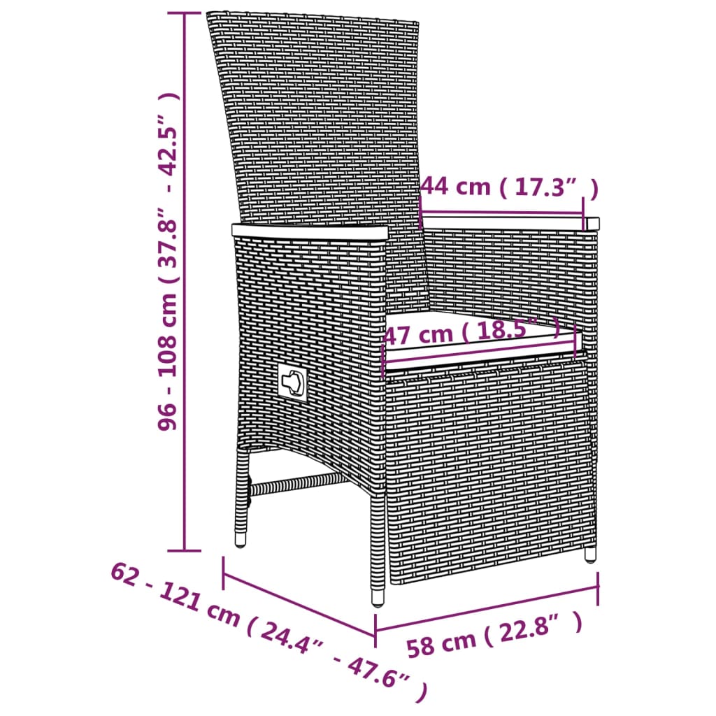 9-tlg. Garten-Essgruppe mit Kissen Grau Poly Rattan