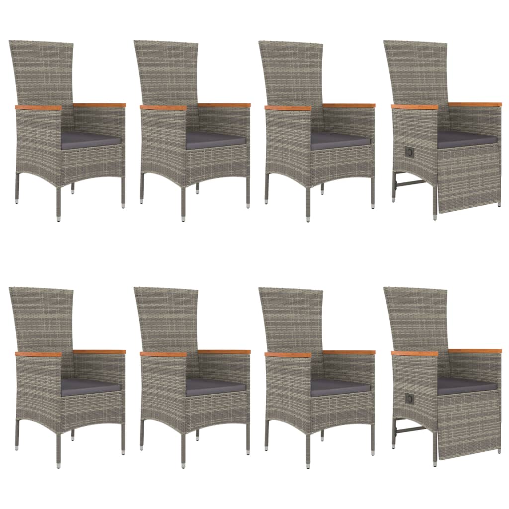 9-tlg. Garten-Essgruppe mit Kissen Grau Poly Rattan