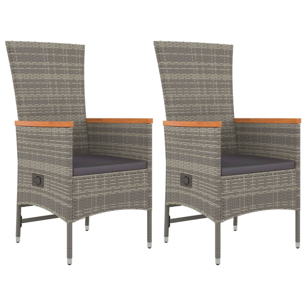 3-tlg. Garten-Essgruppe mit Kissen Grau Poly Rattan