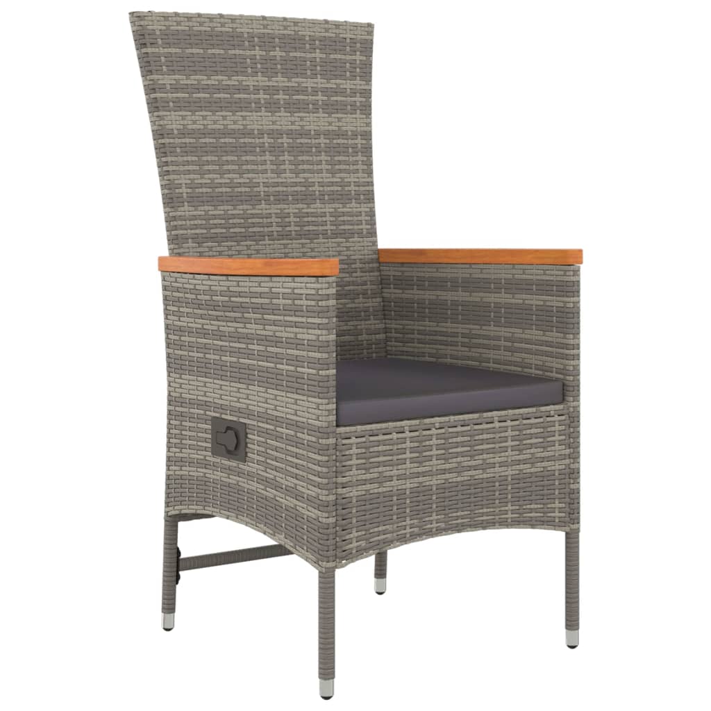 3-tlg. Garten-Essgruppe mit Kissen Grau Poly Rattan