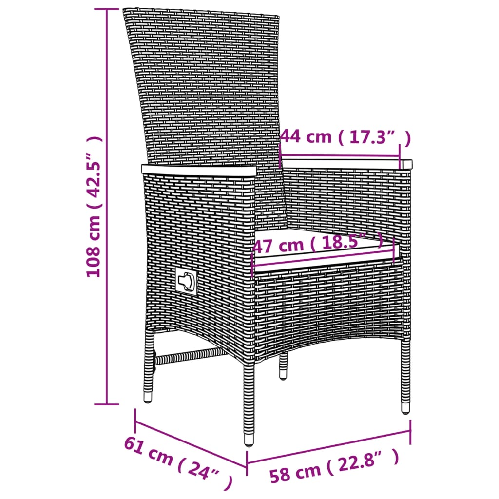 3-tlg. Garten-Essgruppe mit Kissen Grau Poly Rattan