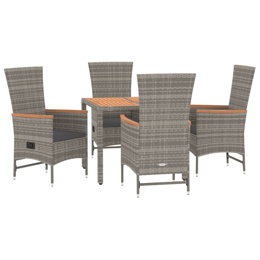 5-tlg. Garten-Essgruppe mit Kissen Grau Poly Rattan