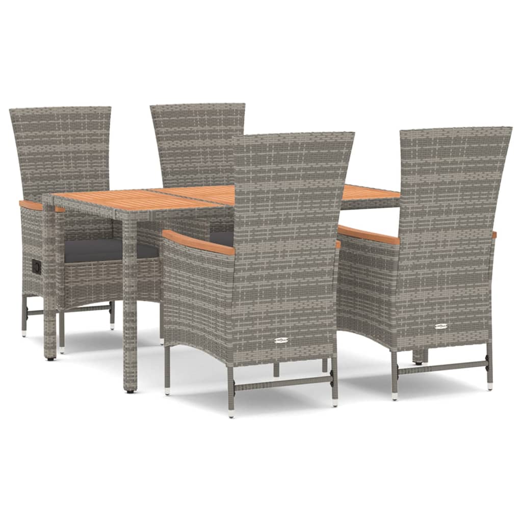 5-tlg. Garten-Essgruppe mit Kissen Grau Poly Rattan