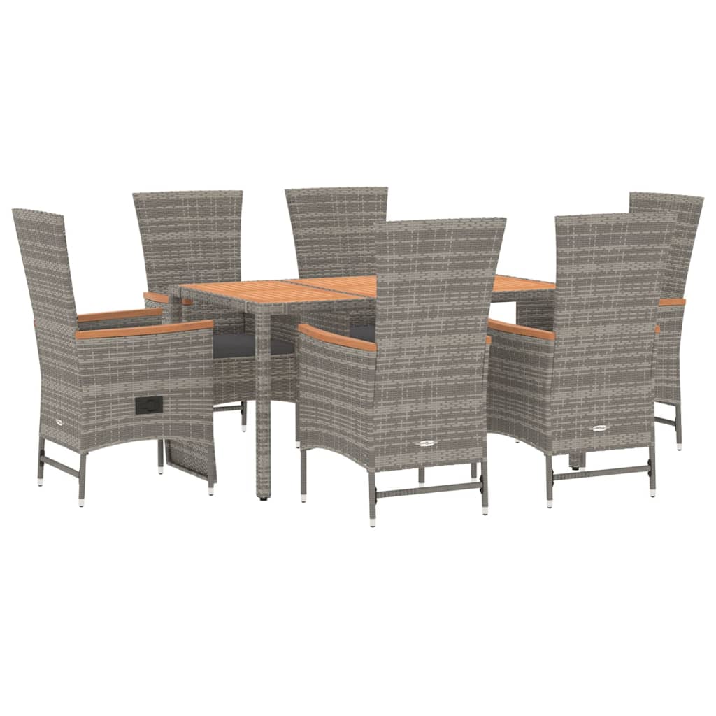 7-tlg. Garten-Essgruppe mit Kissen Grau Poly Rattan