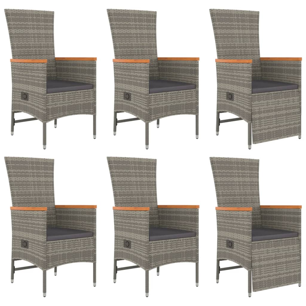 7-tlg. Garten-Essgruppe mit Kissen Grau Poly Rattan