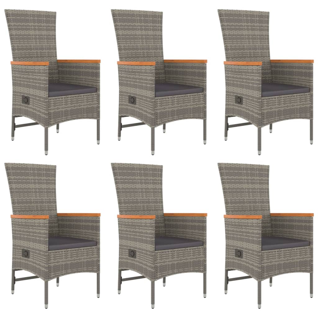7-tlg. Garten-Essgruppe mit Kissen Grau Poly Rattan
