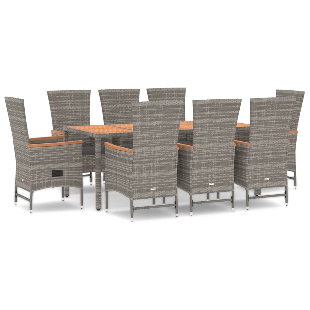 9-tlg. Garten-Essgruppe mit Kissen Grau Poly Rattan