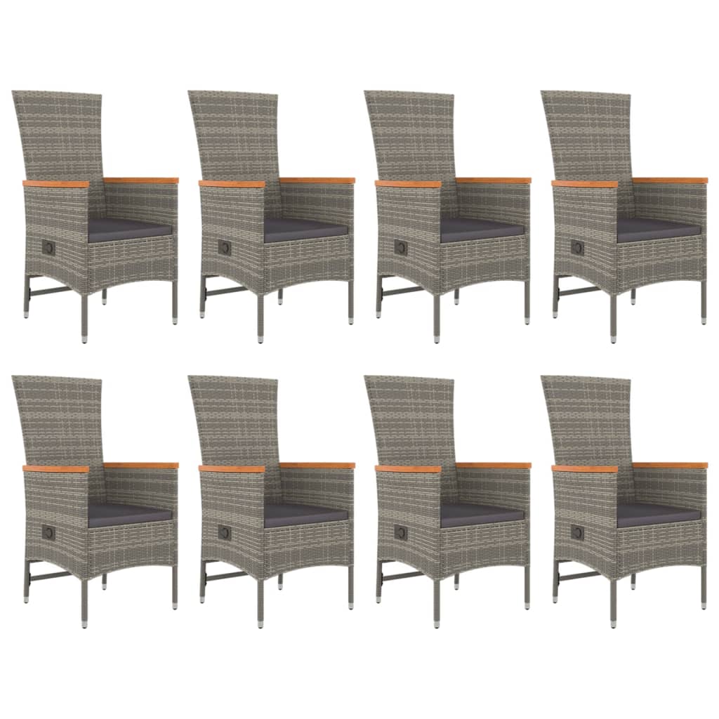 9-tlg. Garten-Essgruppe mit Kissen Grau Poly Rattan