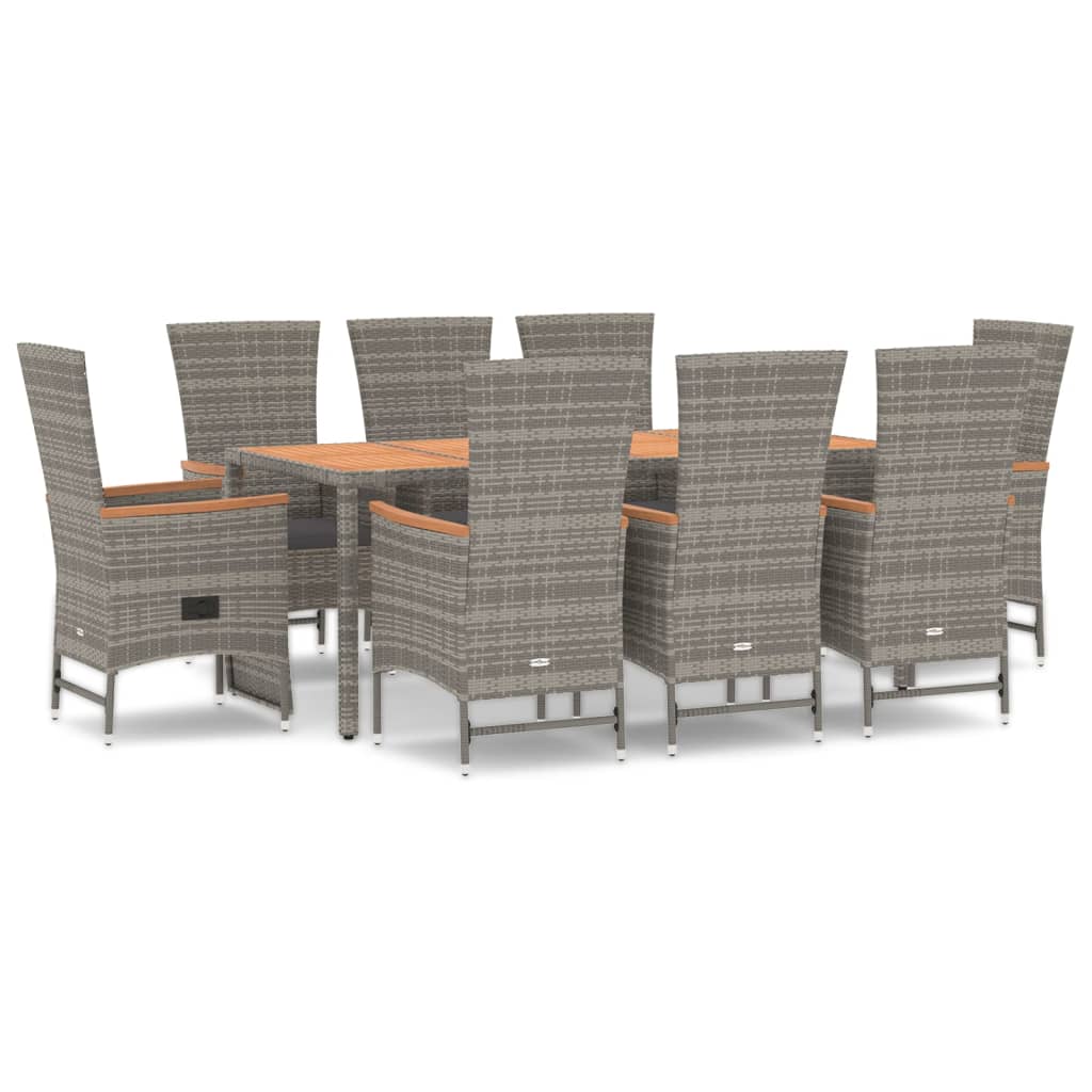 9-tlg. Garten-Essgruppe mit Kissen Grau Poly Rattan
