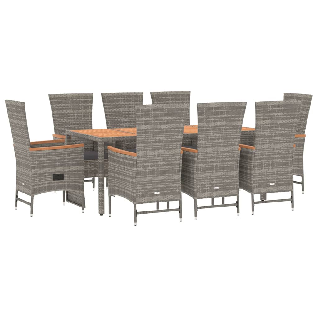9-tlg. Garten-Essgruppe mit Kissen Grau Poly Rattan