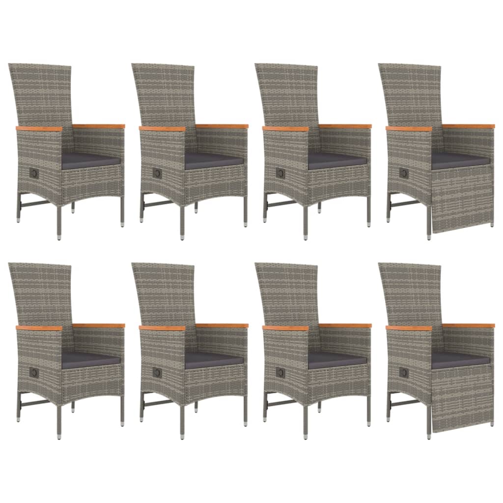 9-tlg. Garten-Essgruppe mit Kissen Grau Poly Rattan
