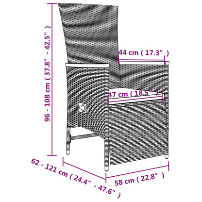9-tlg. Garten-Essgruppe mit Kissen Grau Poly Rattan