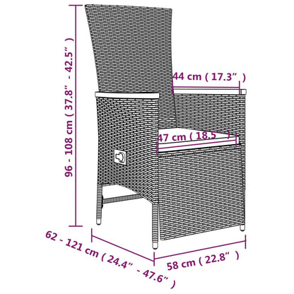 5-tlg. Garten-Essgruppe mit Kissen Grau Poly Rattan