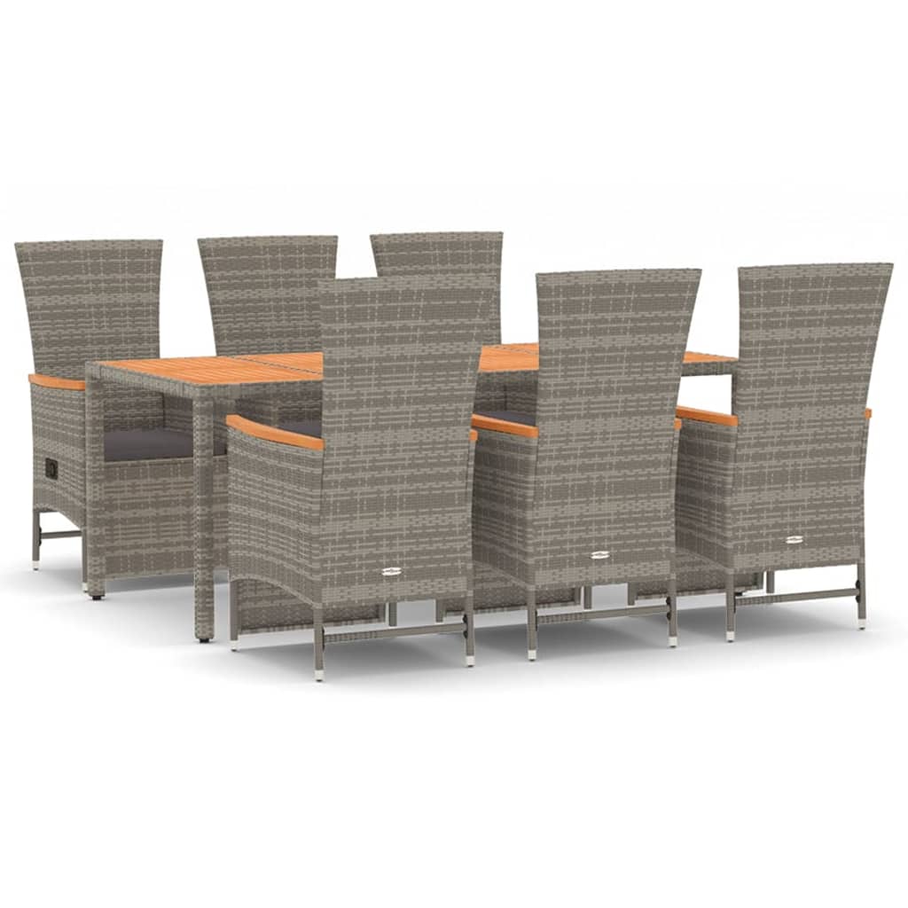 7-tlg. Garten-Essgruppe mit Kissen Grau Poly Rattan