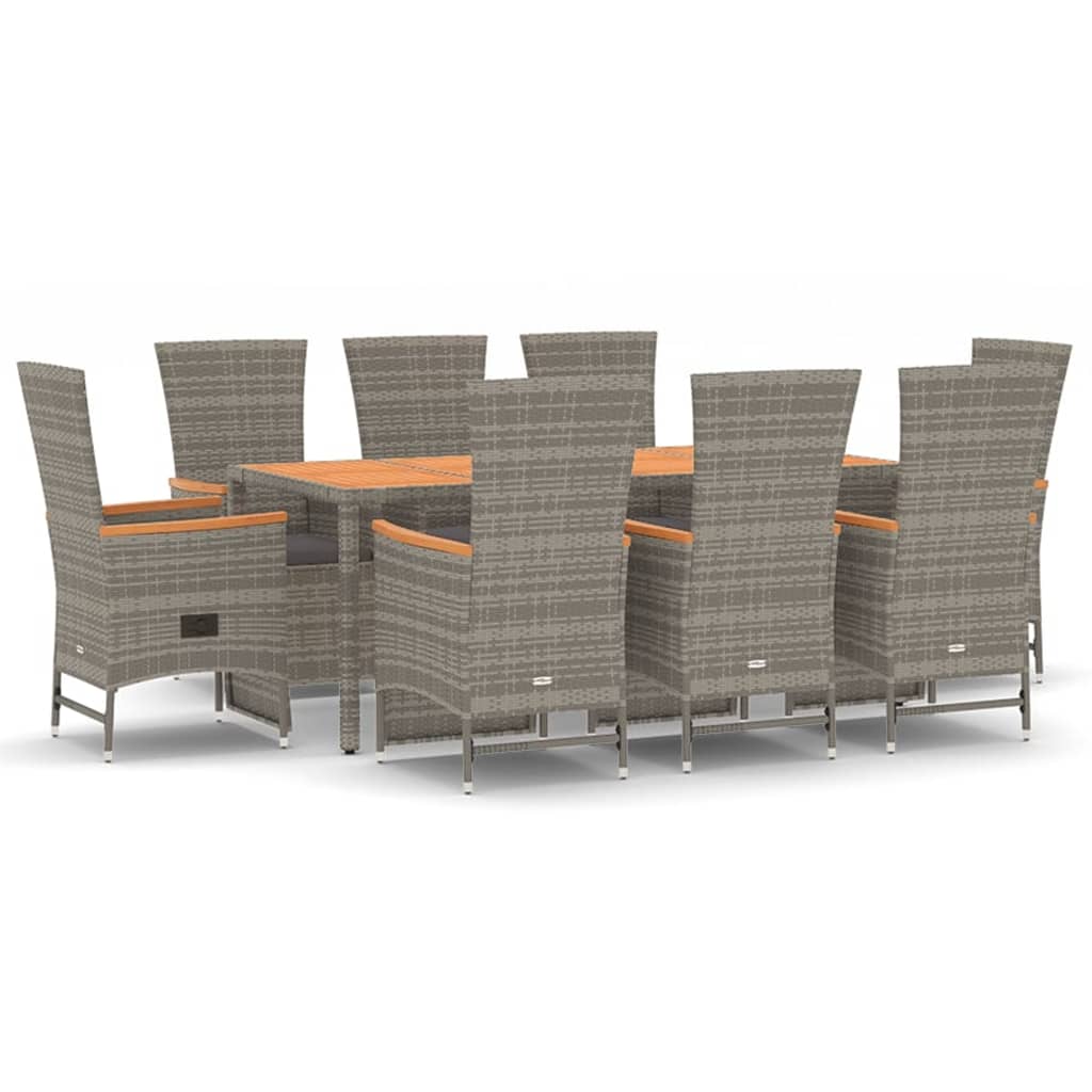 9-tlg. Garten-Essgruppe mit Kissen Grau Poly Rattan