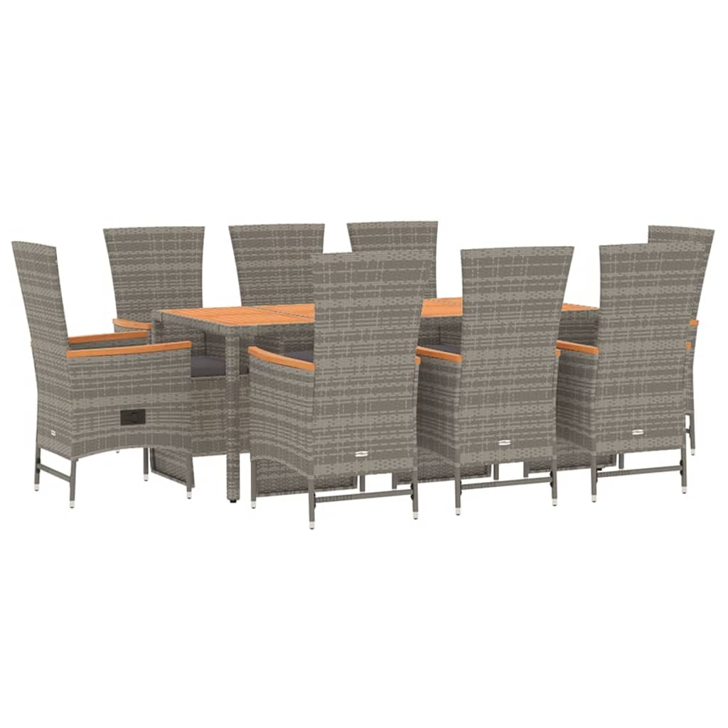9-tlg. Garten-Essgruppe mit Kissen Grau Poly Rattan