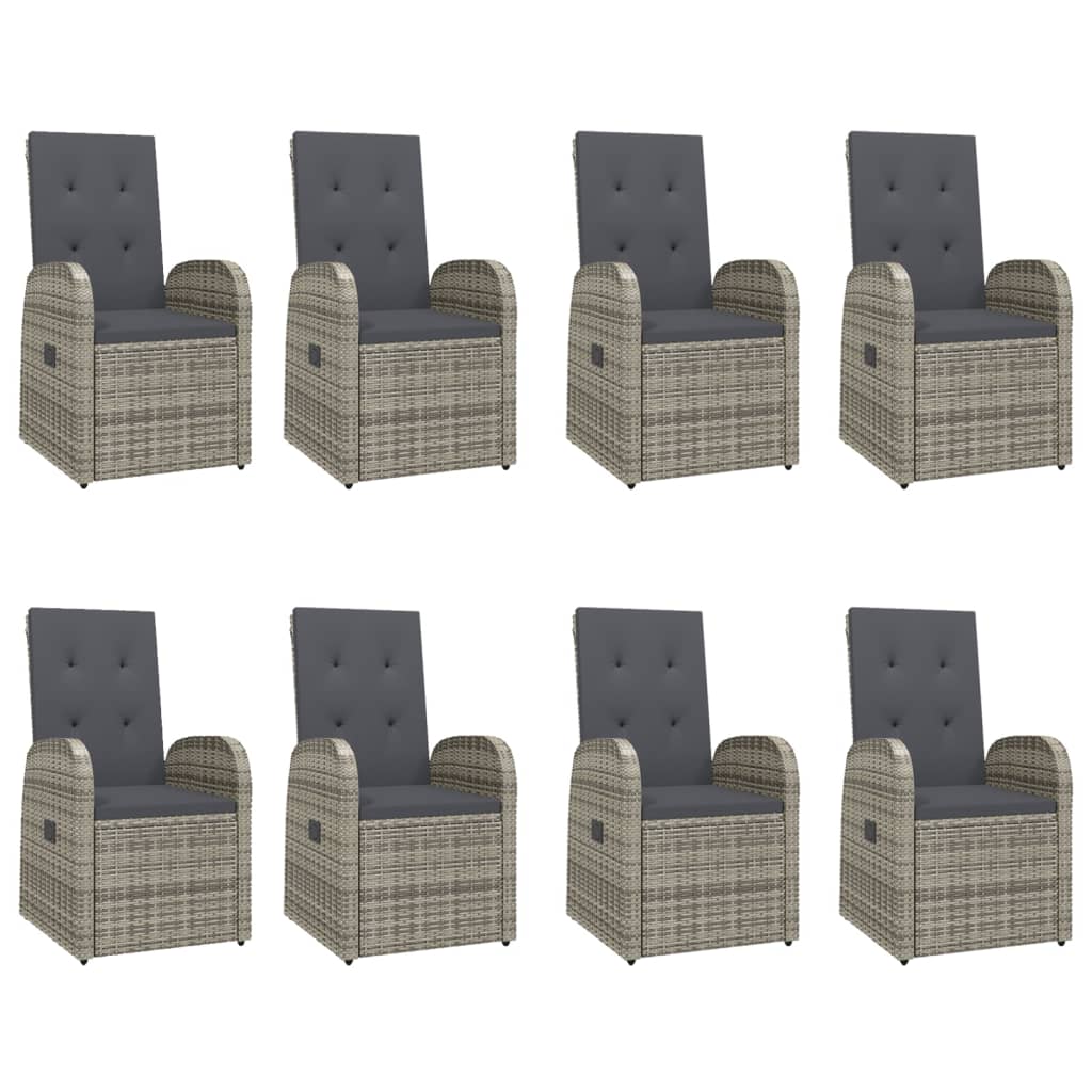 9-tlg. Garten-Essgruppe mit Kissen Grau Poly Rattan