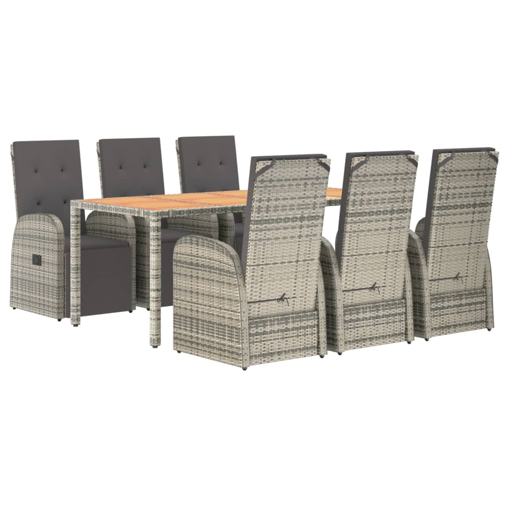 7-tlg. Garten-Essgruppe mit Kissen Grau Poly Rattan