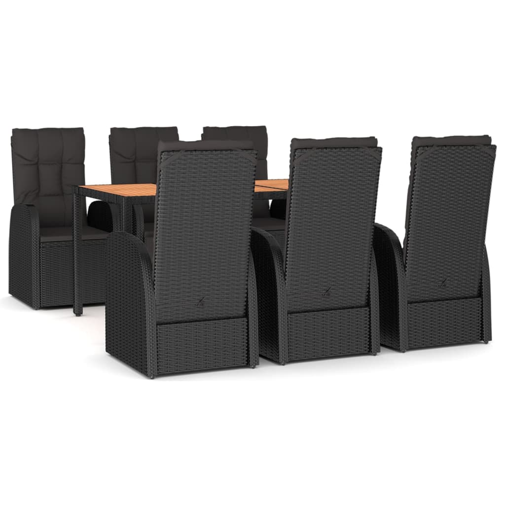 7-tlg. Garten-Essgruppe mit Kissen Schwarz Poly Rattan