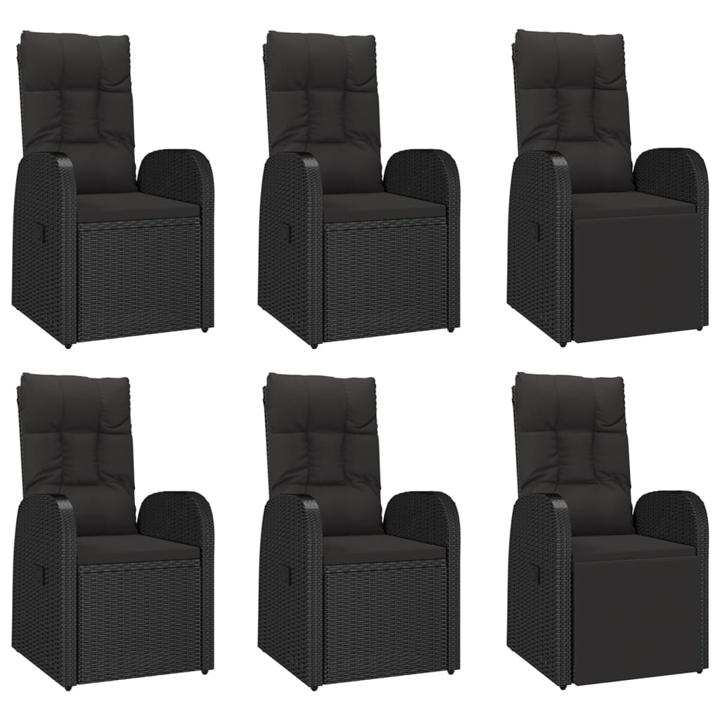 7-tlg. Garten-Essgruppe mit Kissen Schwarz Poly Rattan