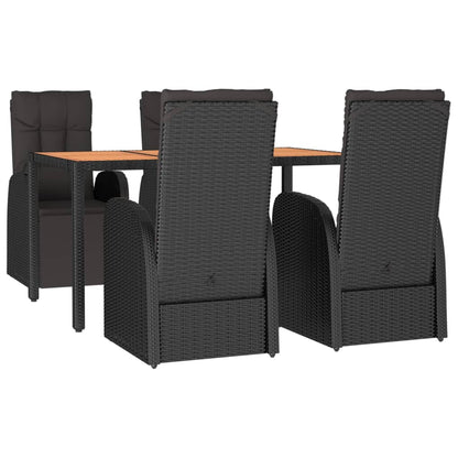 5-tlg. Garten-Essgruppe Schwarz Poly Rattan & Massivholz Akazie