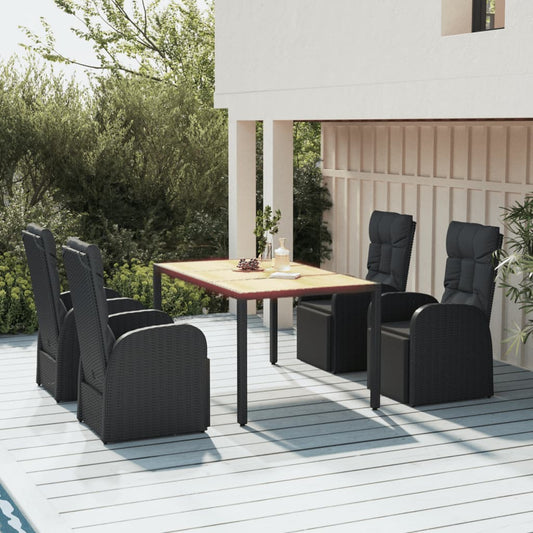 5-tlg. Garten-Essgruppe Schwarz Poly Rattan & Massivholz Akazie