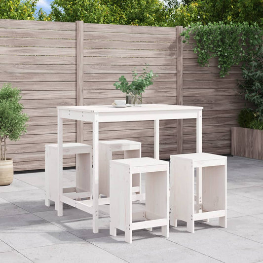 Ensemble de bar de jardin 5 pièces en pin massif blanc
