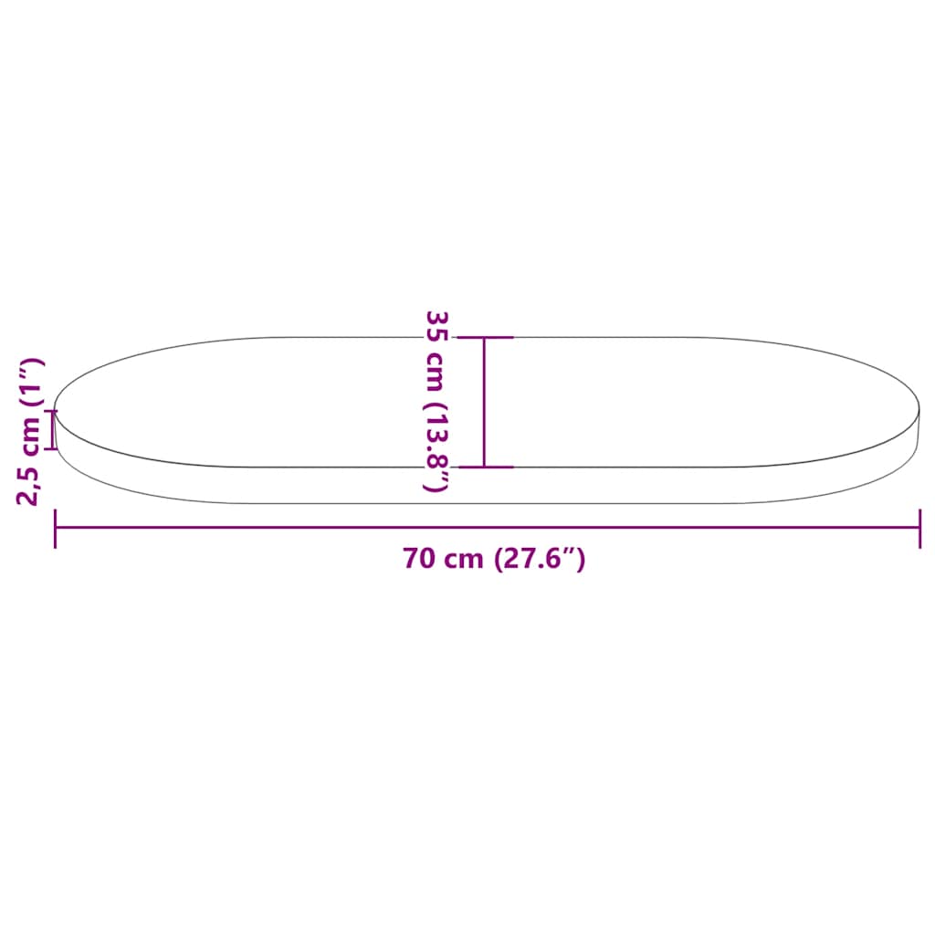 Tischplatte Weiß 70x35x2,5 cm Massivholz Kiefer Oval