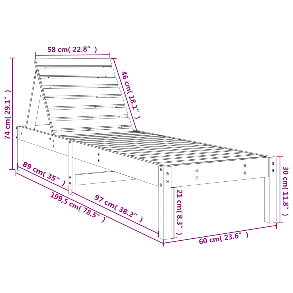 Bain de soleil marron miel 199,5x60x74 cm bois de pin massif