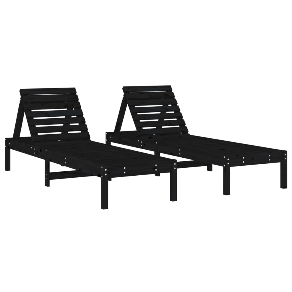 Chaises longues 2 pcs. Noir 199,5x60x74 cm bois de pin massif