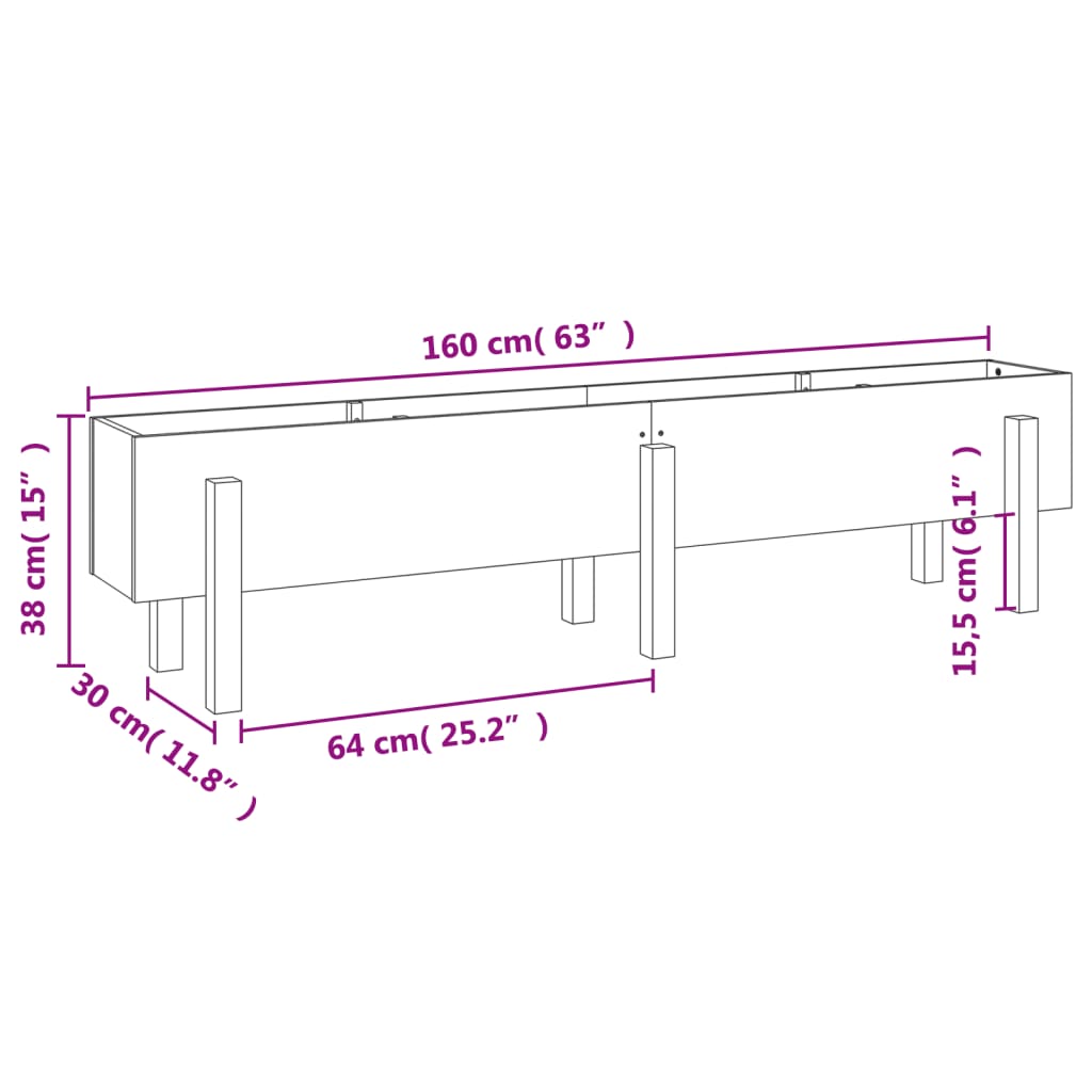 Hochbeet 160x30x38 cm Massivholz Douglasie