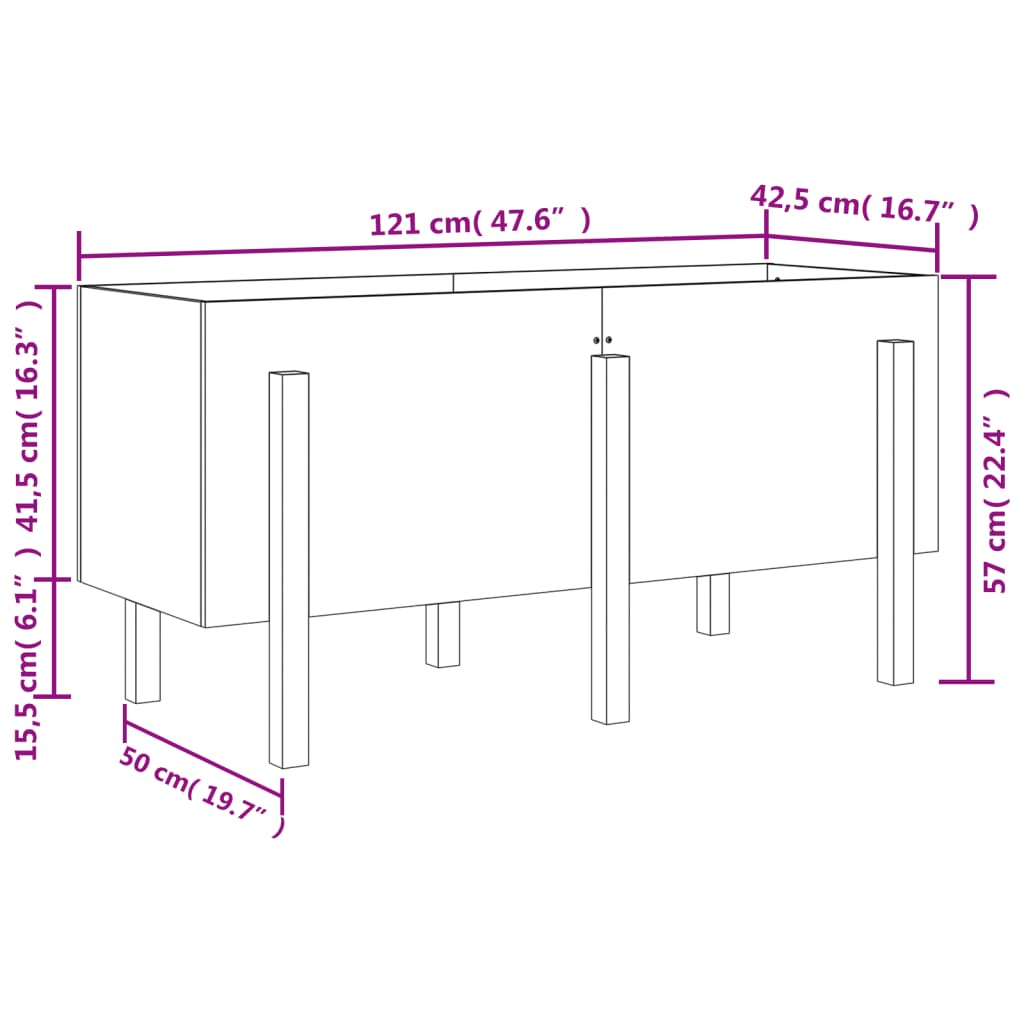 Hochbeet 121x50x57 cm Massivholz Douglasie