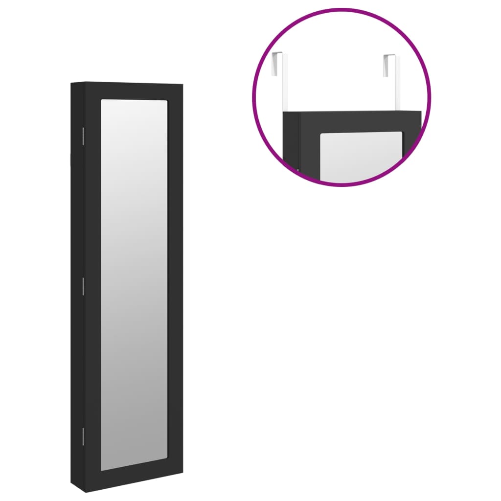 Schmuckschrank mit Spiegel Wandmontage Schwarz 30x8,5x106 cm