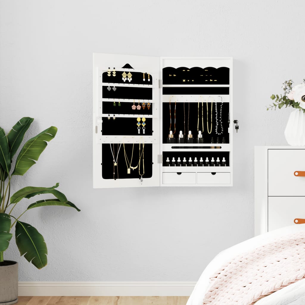 Armoire à bijoux avec miroir mural blanc 37,5 x 10 x 67 cm