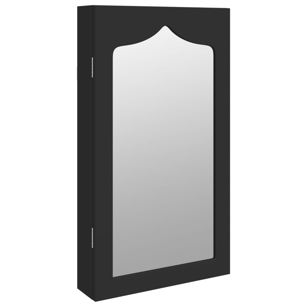Jewelry cabinet with mirror, wall-mounted, black, 37.5 x 10 x 67 cm