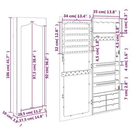 Schmuckschrank mit Spiegel Wandmontage Weiß 37,5x10x106 cm