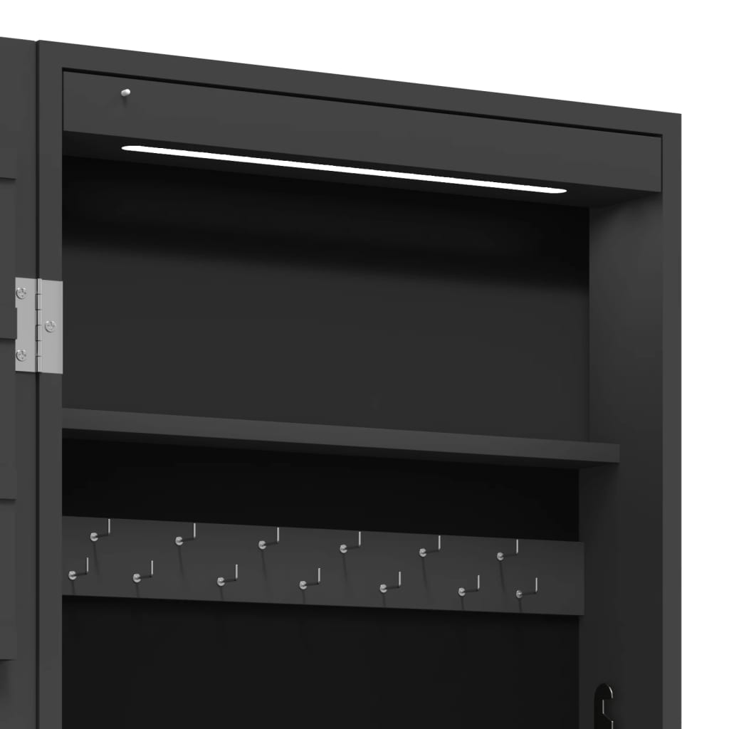 Spiegel-Schmuckschrank mit LED-Beleuchtung Wandmontage Schwarz