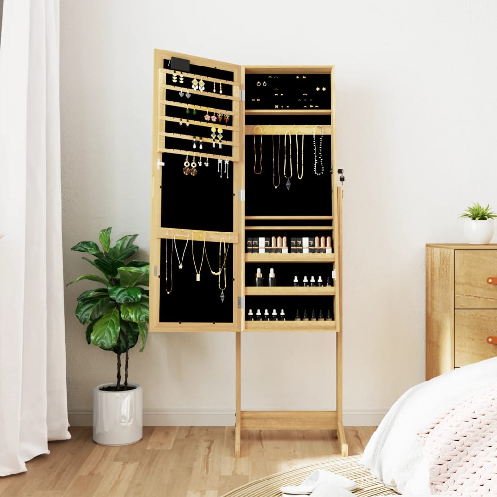 Jewelry cabinet with mirror &amp; LED lighting Freestanding