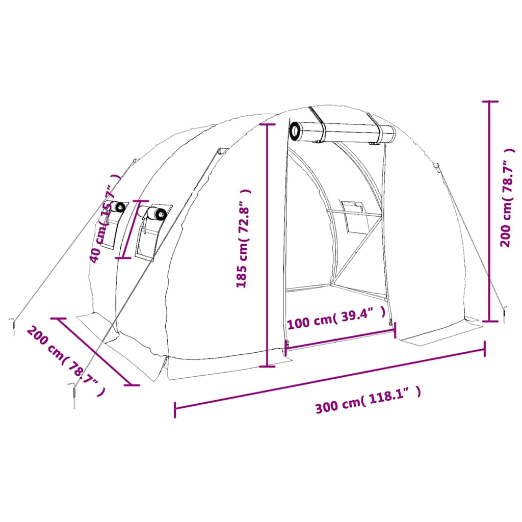 Gewächshaus mit Stahlrahmen Weiß 6 m² 3x2x2 m