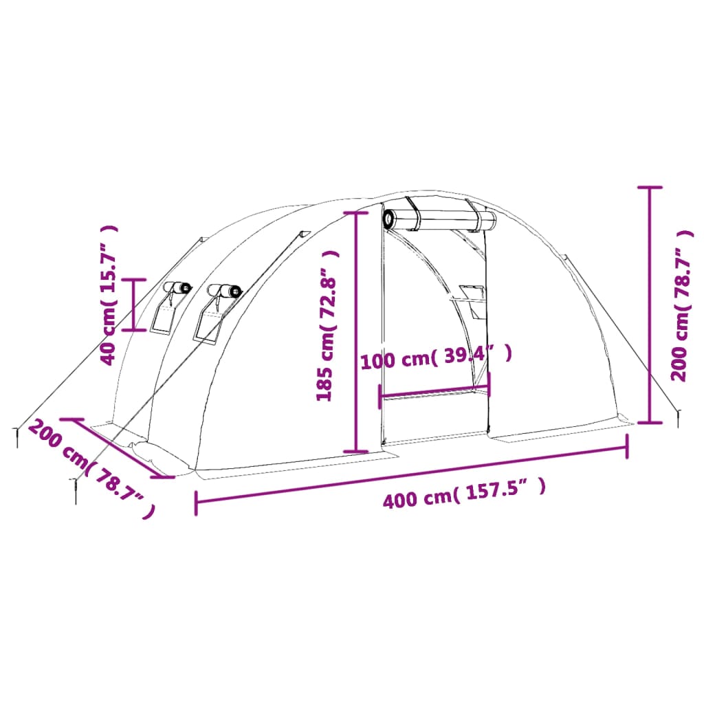 Gewächshaus mit Stahlrahmen Weiß 8 m² 4x2x2 m